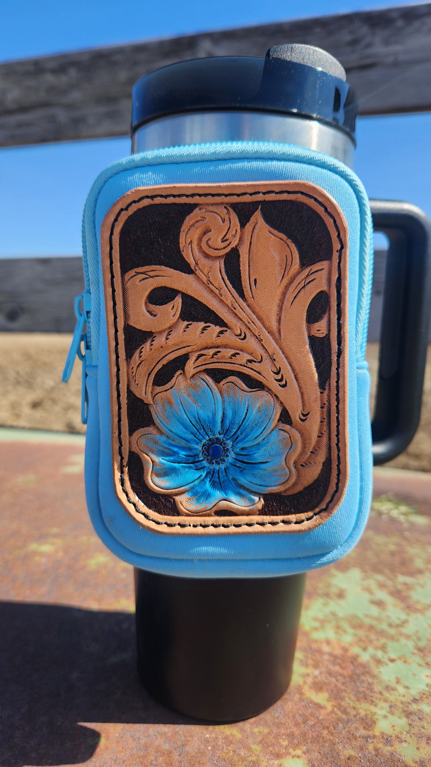 Blue Floral Tumbler Cup Wallet