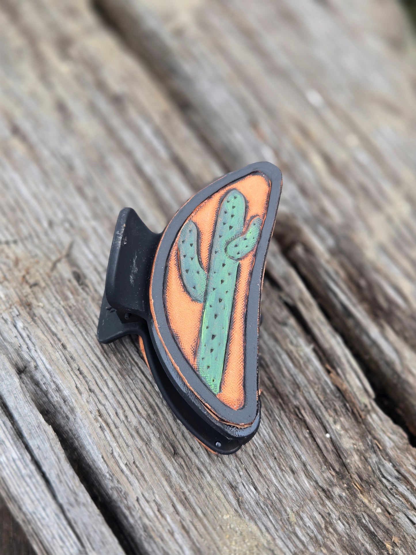 Medium Tooled Leather Hair Clips