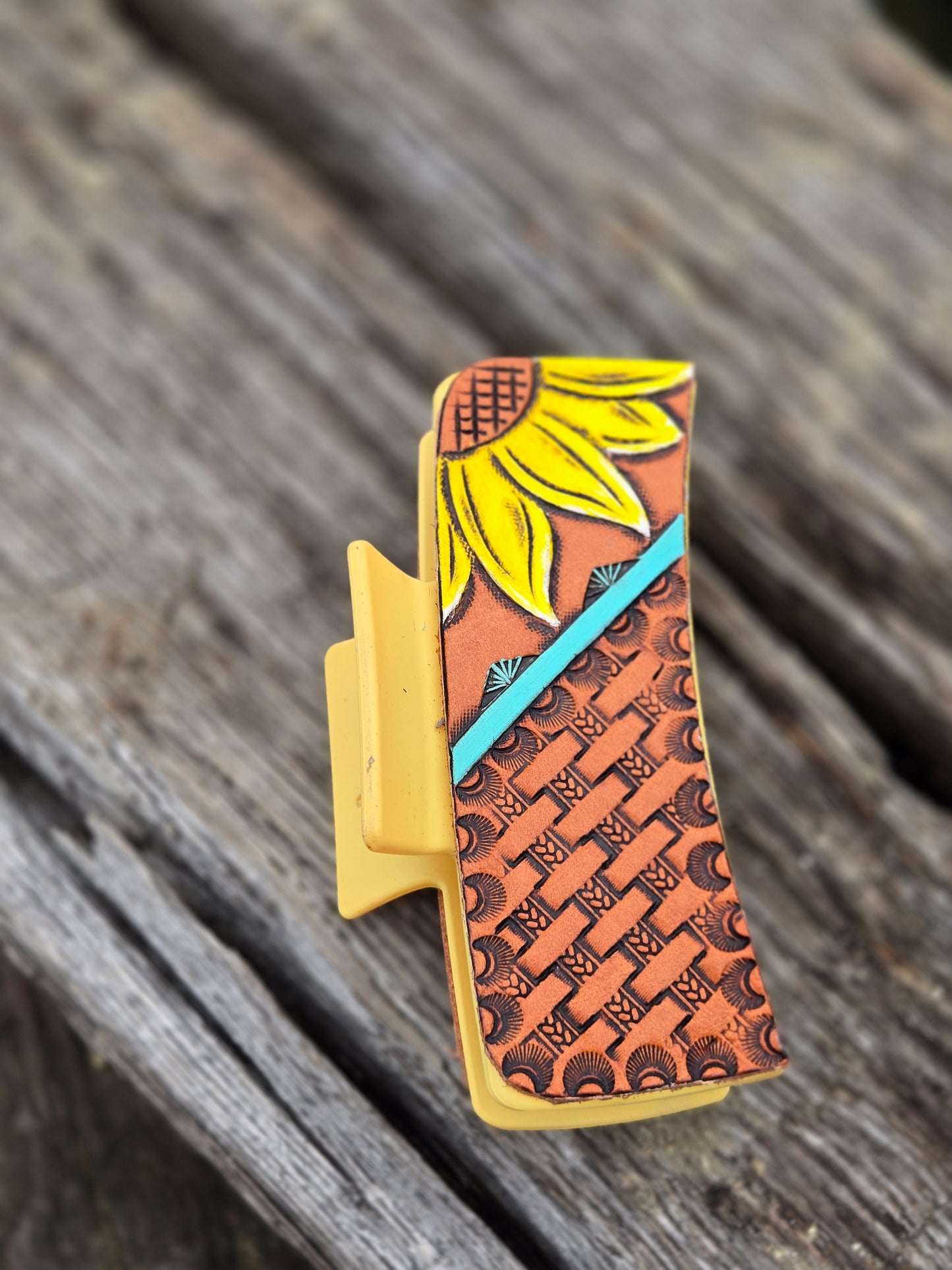 Large Tooled Leather Hair Clips