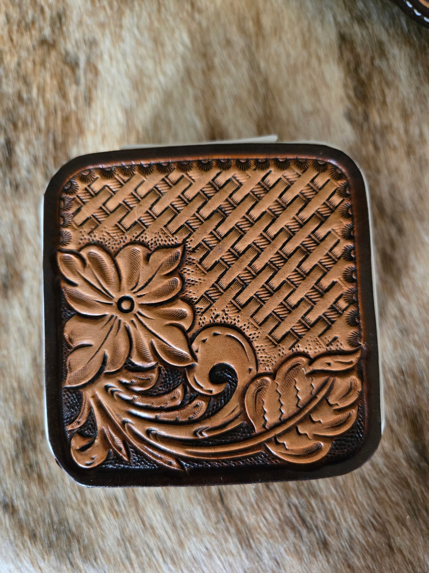 Floral & Basket Tooled Leather Jewelry Case