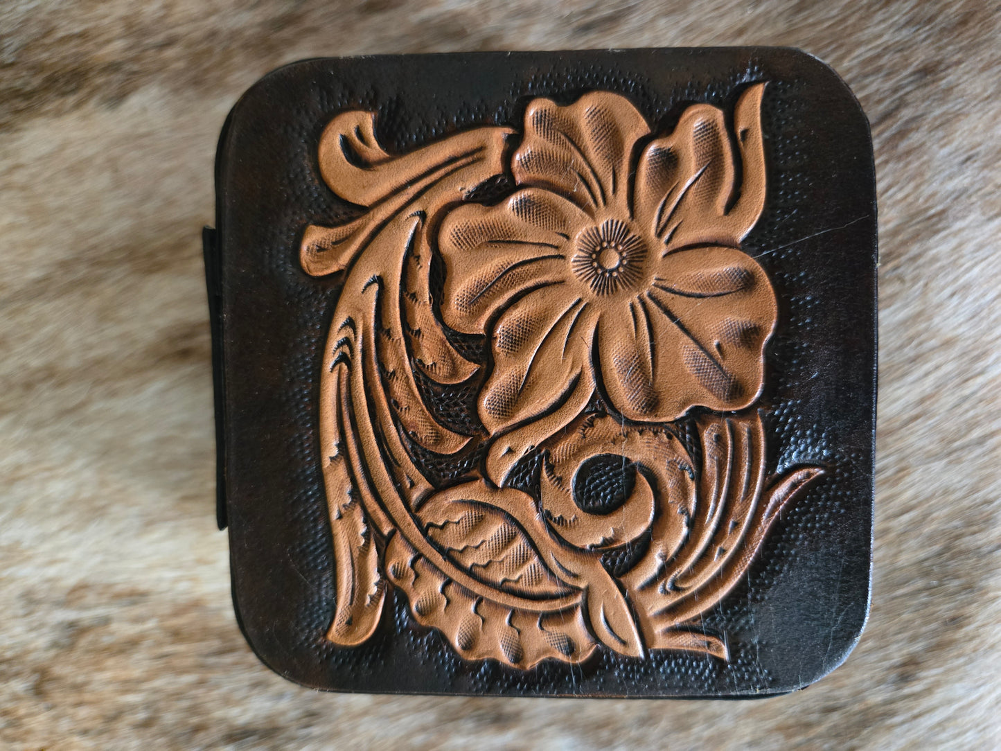 Floral Tooled Leather Jewelry Case