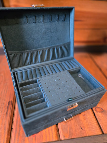 Dark Green Tooled Leather Jewelry Box
