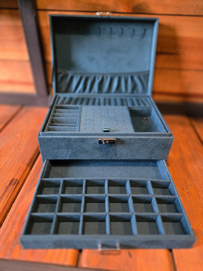 Dark Green Tooled Leather Jewelry Box