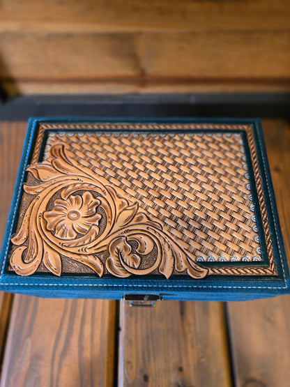 Dark Green Tooled Leather Jewelry Box