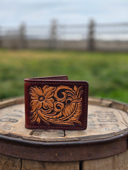 Floral Tooled Money Clip Wallet