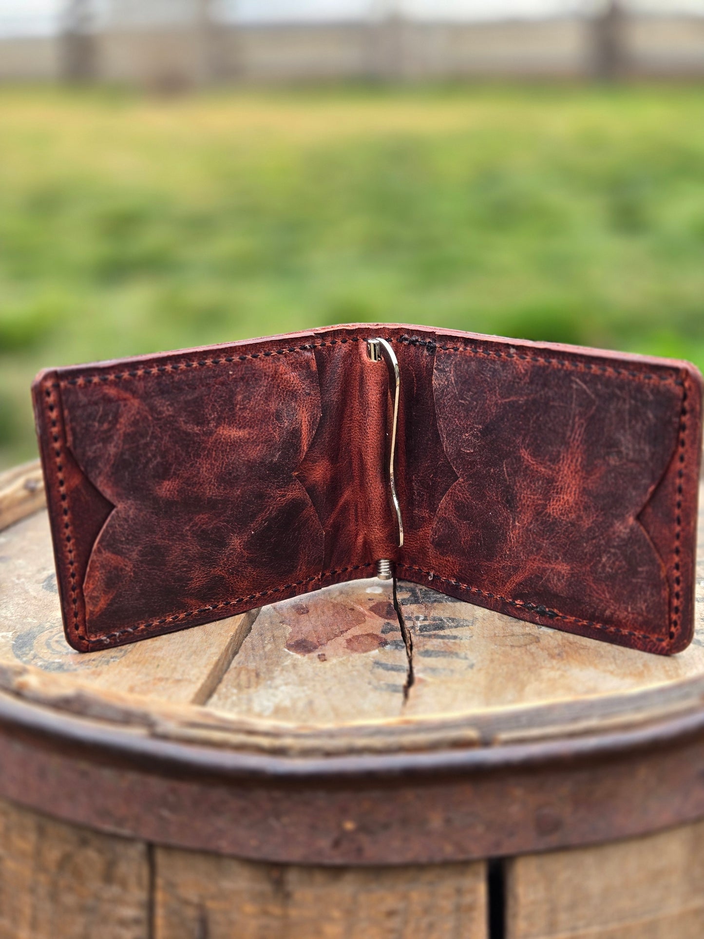 Floral Tooled Money Clip Wallet