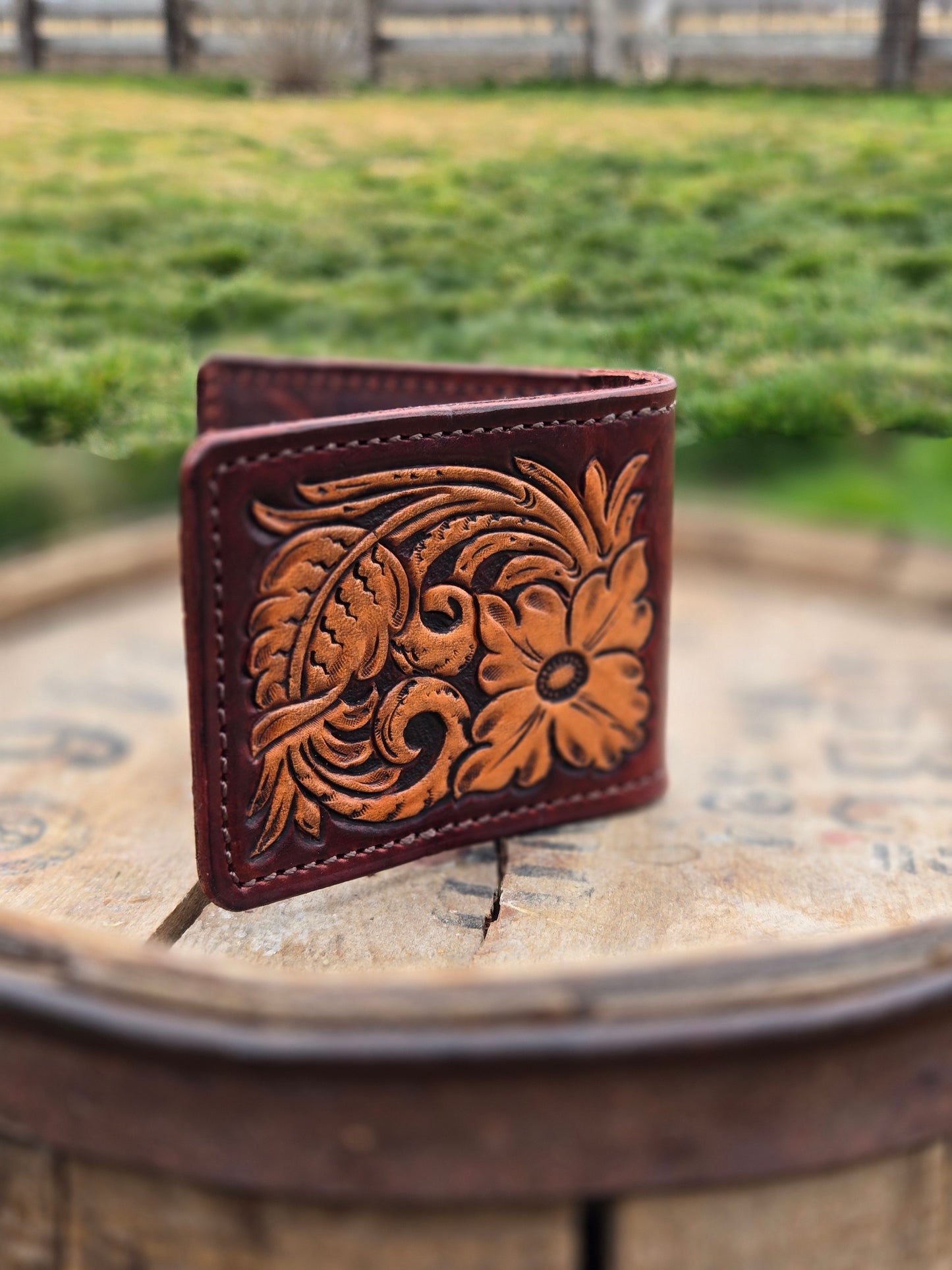 Floral Tooled Money Clip Wallet