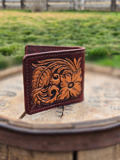 Floral Tooled Money Clip Wallet
