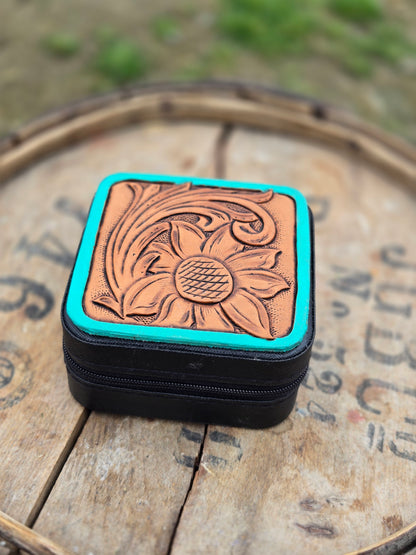 Sunflower Tooled Leather Jewelry Case