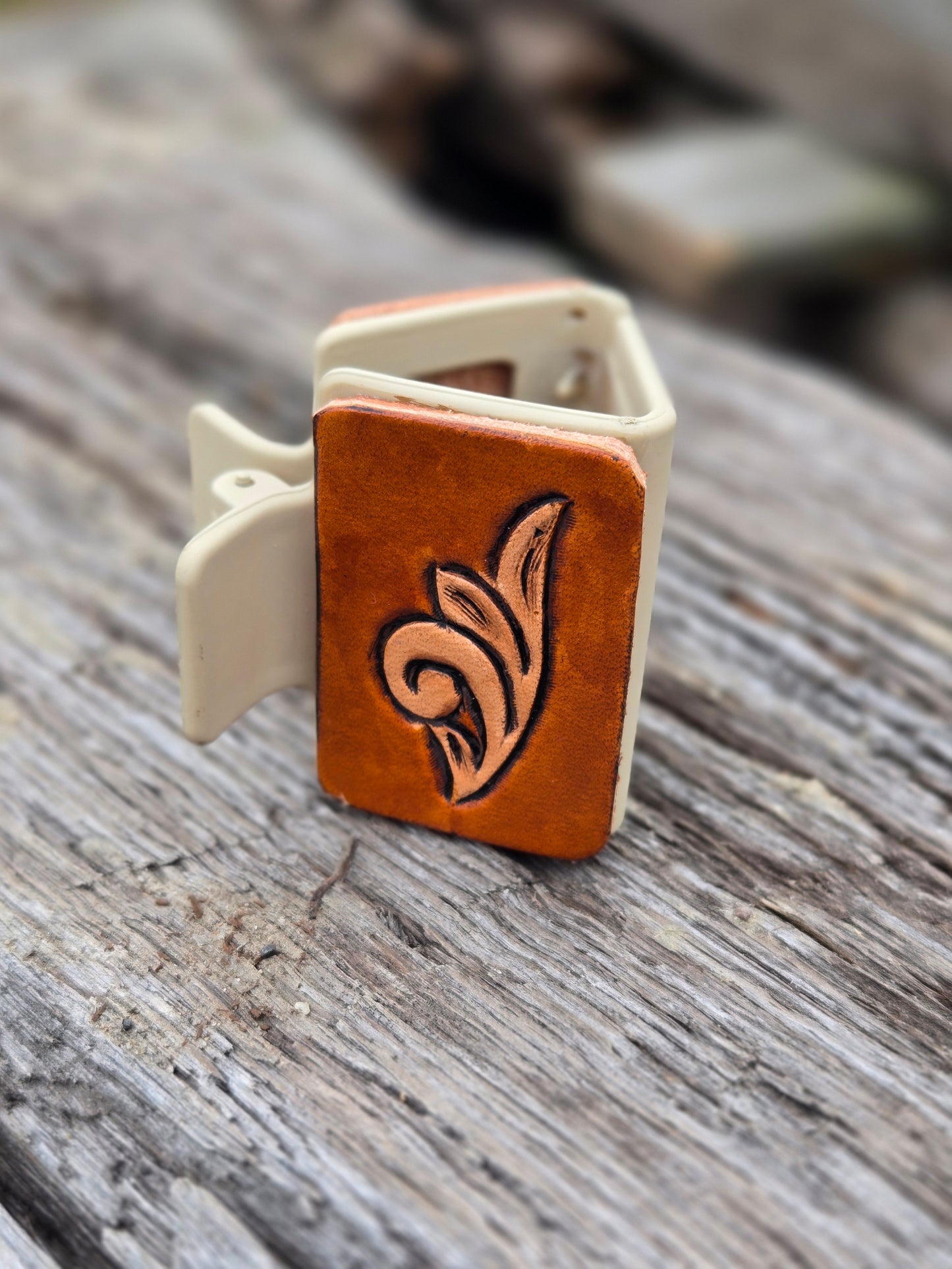 Small Tooled Leather Hair Clips