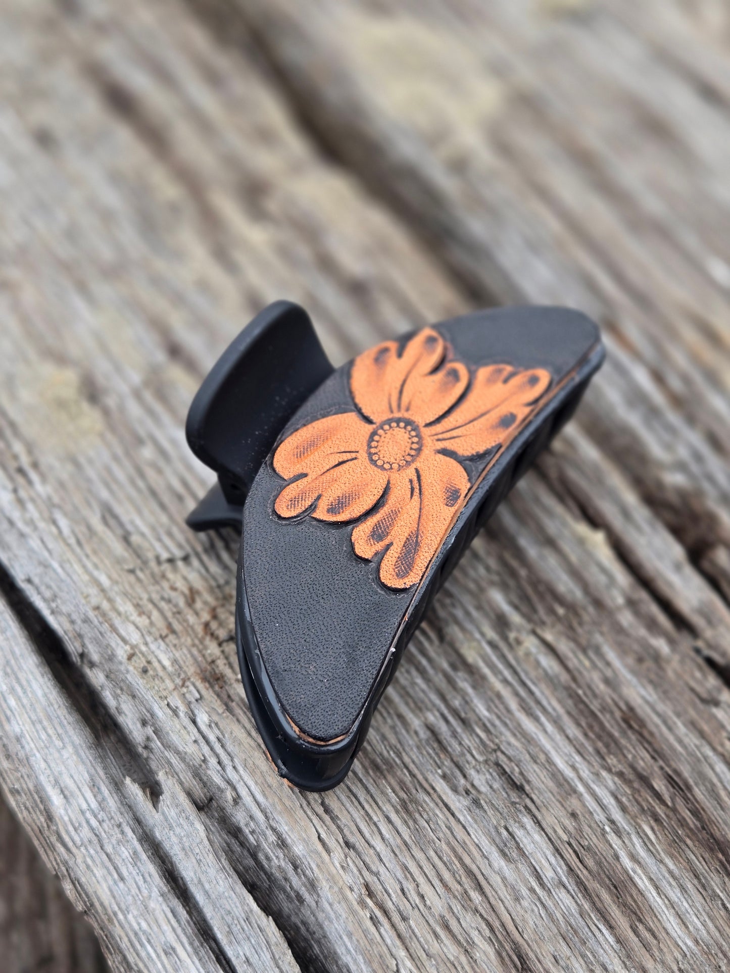 Medium Tooled Leather Hair Clips