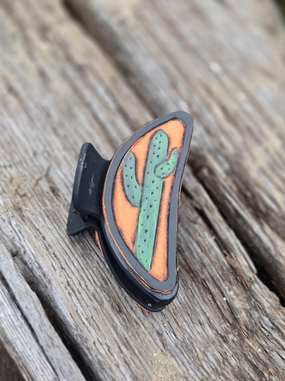 Medium Tooled Leather Hair Clips