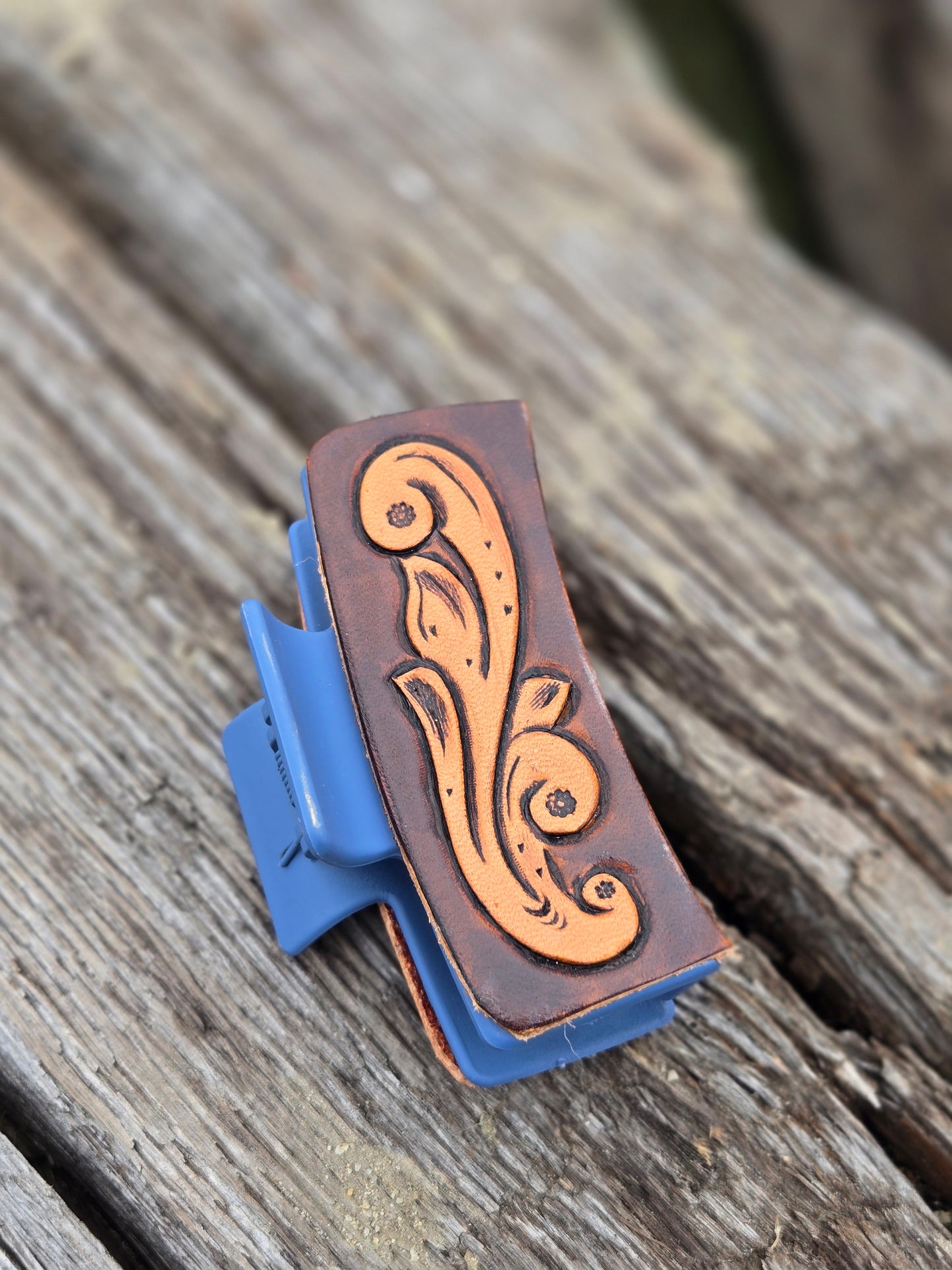 Medium Tooled Leather Hair Clips