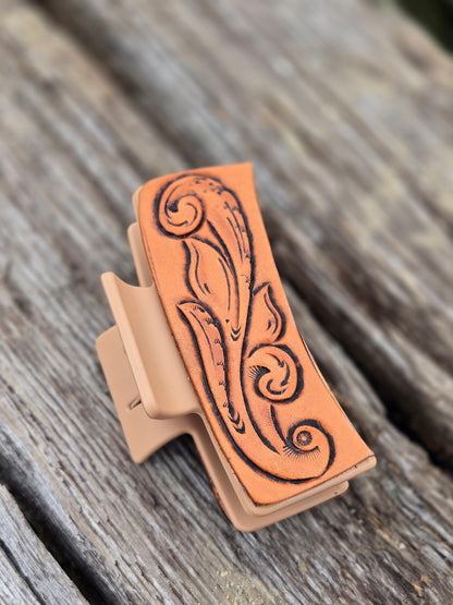 Medium Tooled Leather Hair Clips