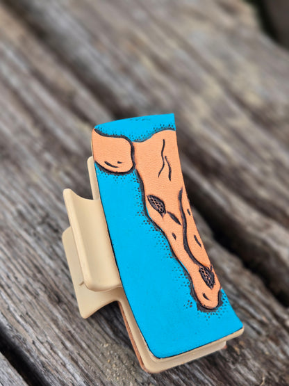 Medium Tooled Leather Hair Clips