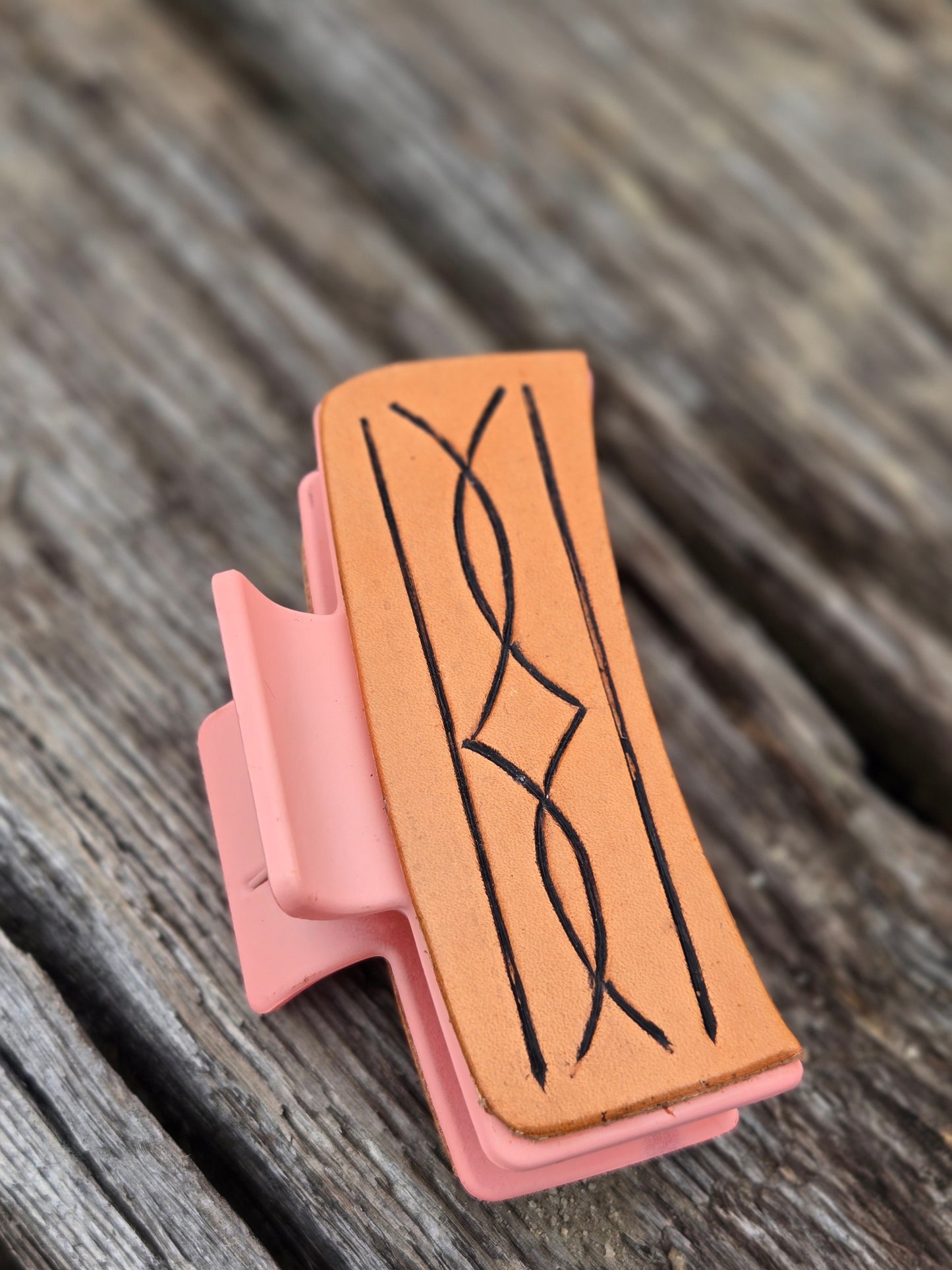 Medium Tooled Leather Hair Clips