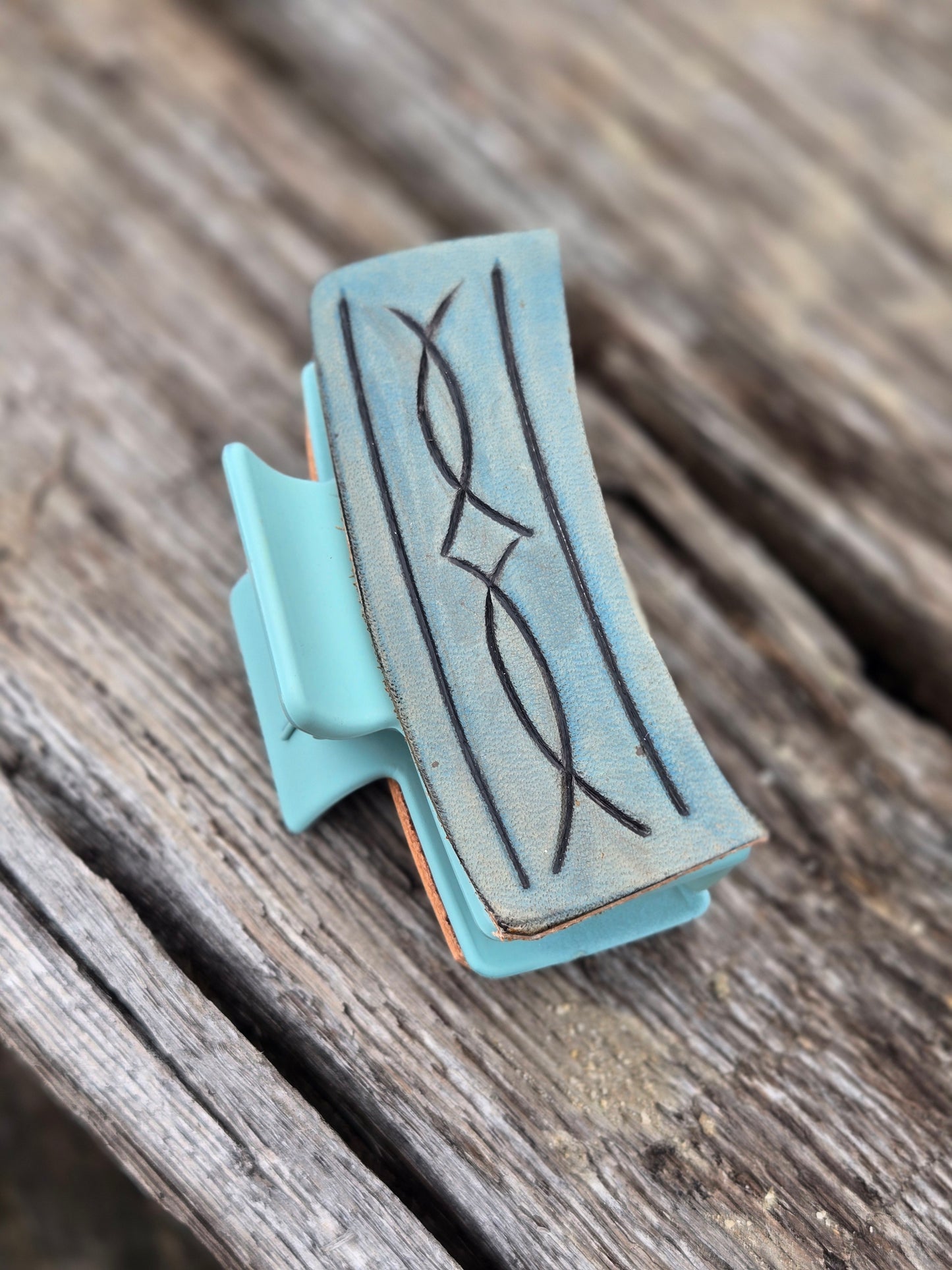 Medium Tooled Leather Hair Clips