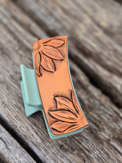 Medium Tooled Leather Hair Clips