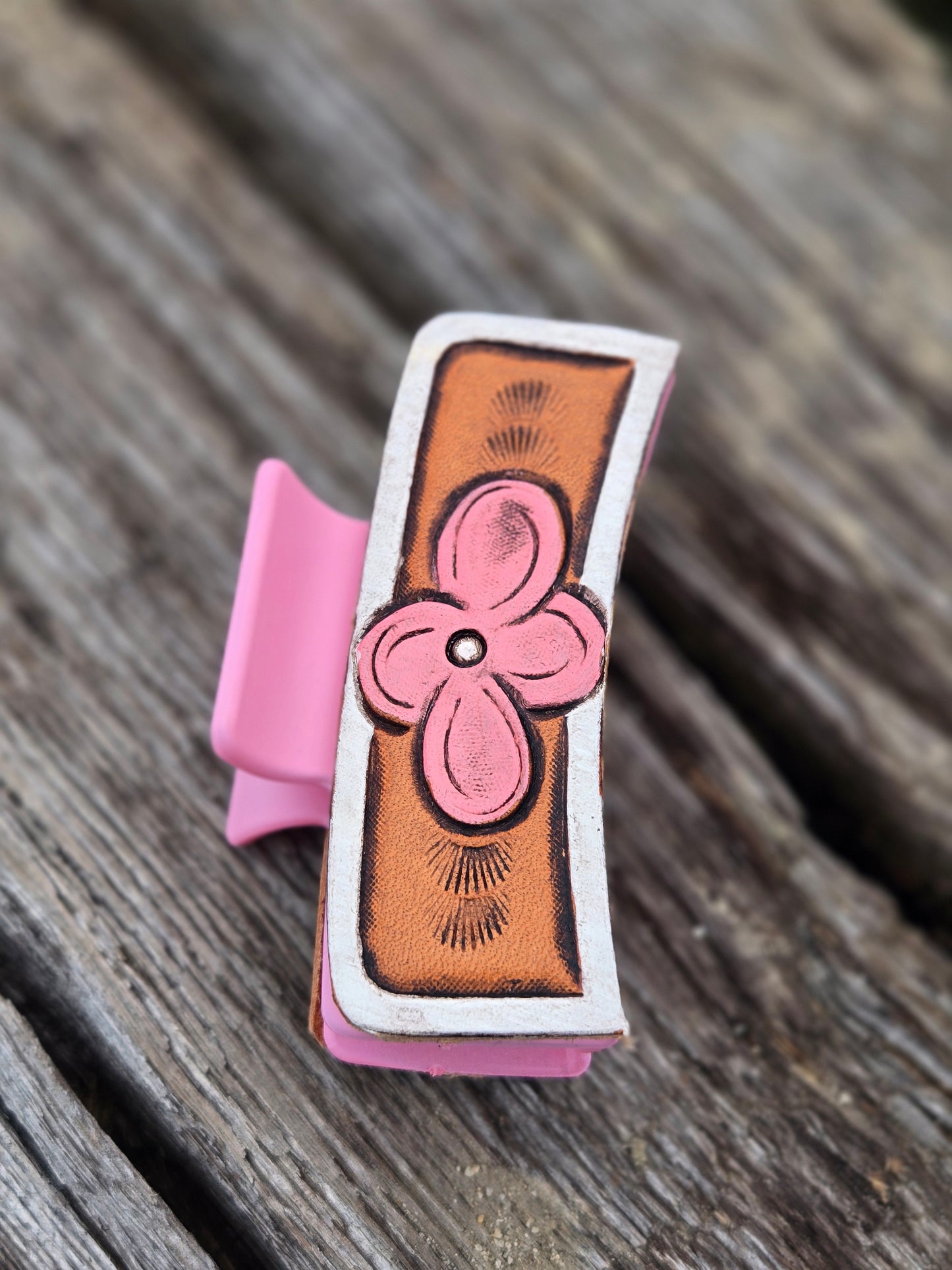 Medium Tooled Leather Hair Clips