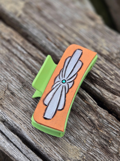 Large Tooled Leather Hair Clips