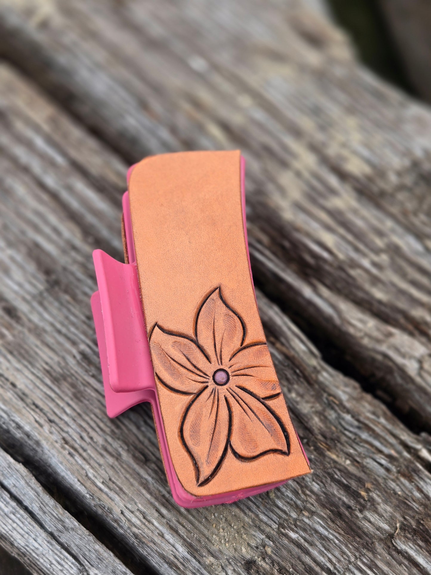 Large Tooled Leather Hair Clips