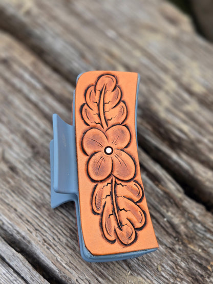 Large Tooled Leather Hair Clips