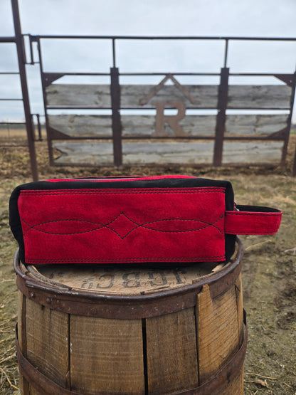 Red And Black Stitched Leather Shave Bag