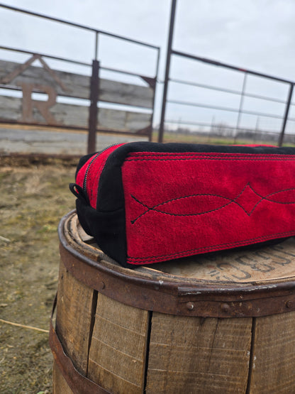 Red And Black Stitched Leather Shave Bag