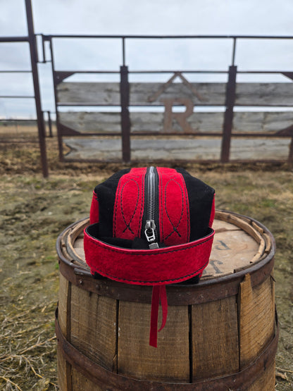 Red And Black Stitched Leather Shave Bag
