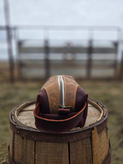 Burgundy Stitched Leather Shave Bag