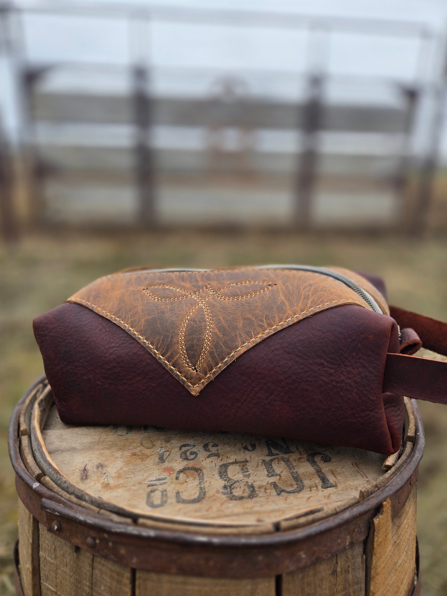 Burgundy Stitched Leather Shave Bag