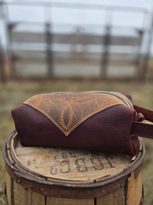 Burgundy Stitched Leather Shave Bag