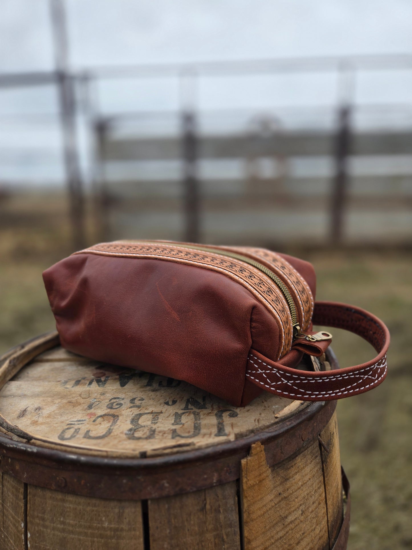 Tooled Leather Shave Bag