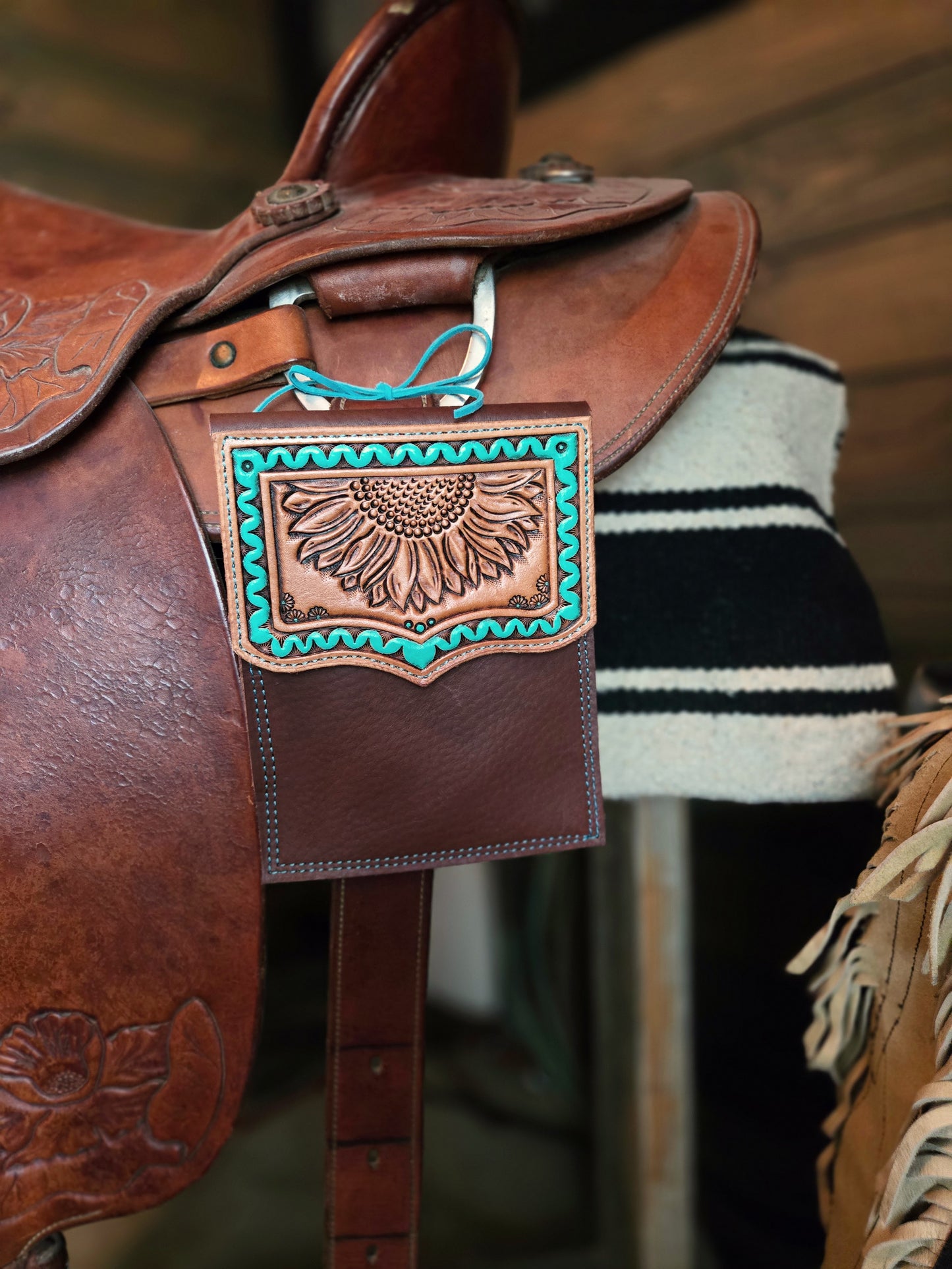 Turquoise Sunflower Saddle Phone Case