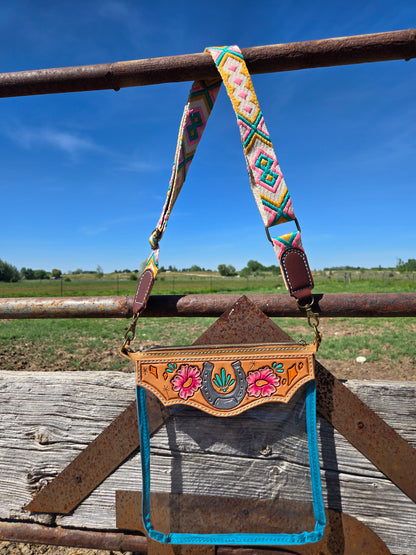 Horseshoe Tooled Leather and Vinyl Stadium Purse