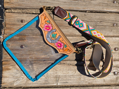 Horseshoe Tooled Leather and Vinyl Stadium Purse