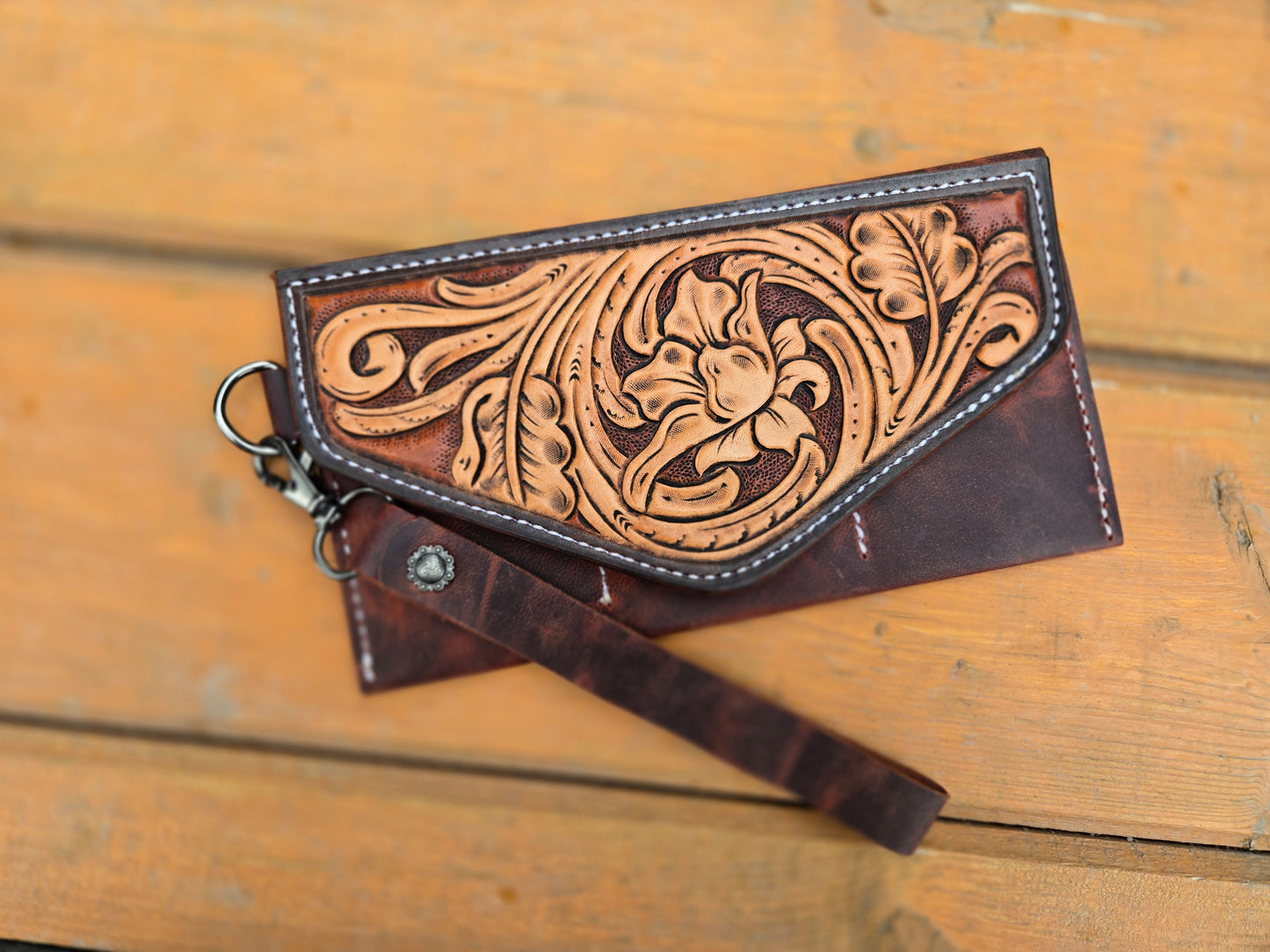 Brown Floral Clutch Wallet