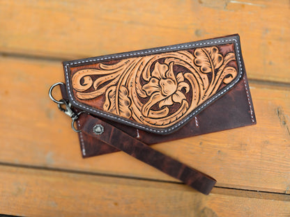Brown Floral Clutch Wallet