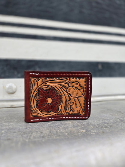 Burgundy Floral Tooled Bifold Wallet