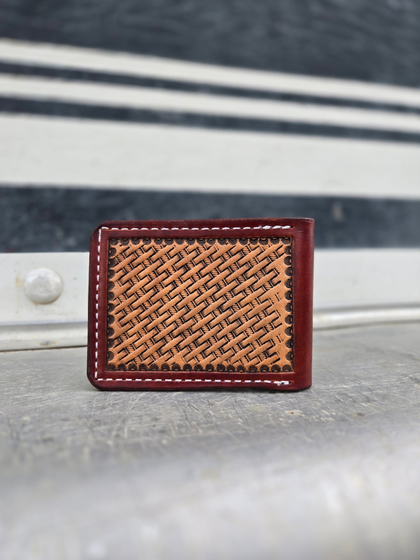 Burgundy Floral Tooled Bifold Wallet