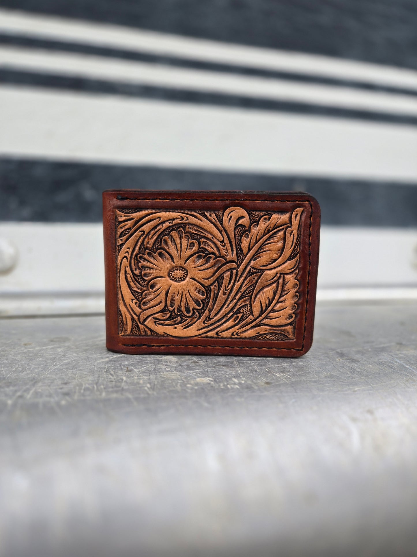 Brown Floral Tooled Bifold Wallet