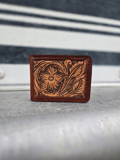 Brown Floral Tooled Bifold Wallet