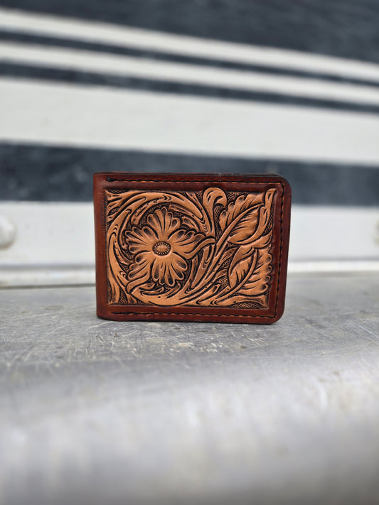 Brown Floral Tooled Bifold Wallet