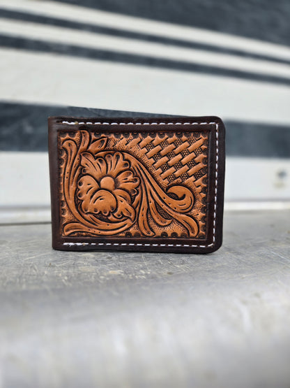 Floral & Basket Weave Bifold Wallet
