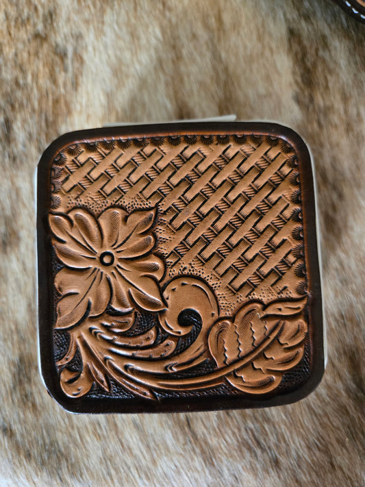 Floral & Basket Tooled Leather Jewelry Case