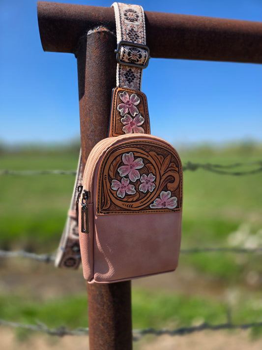 Pink Dogwood Flower Sling Bag