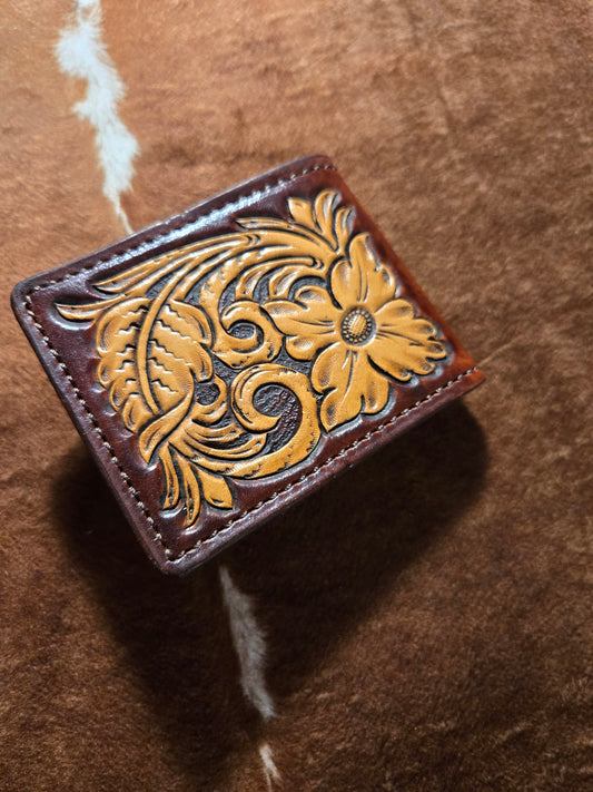 Floral Tooled Money Clip Wallet