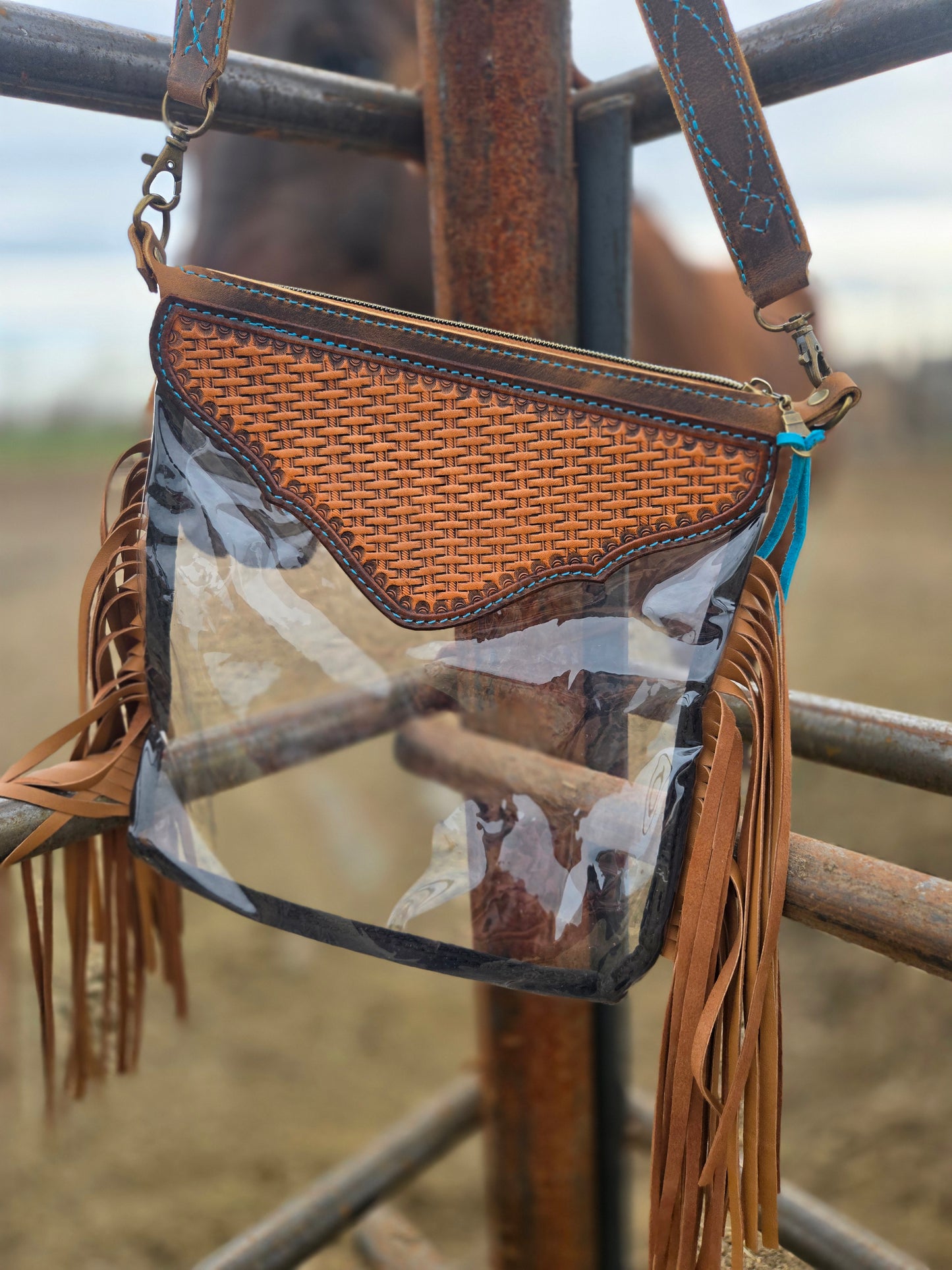 Tooled Leather and Vinyl Stadium Purse