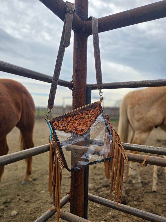 Tooled Leather and Vinyl Stadium Purse