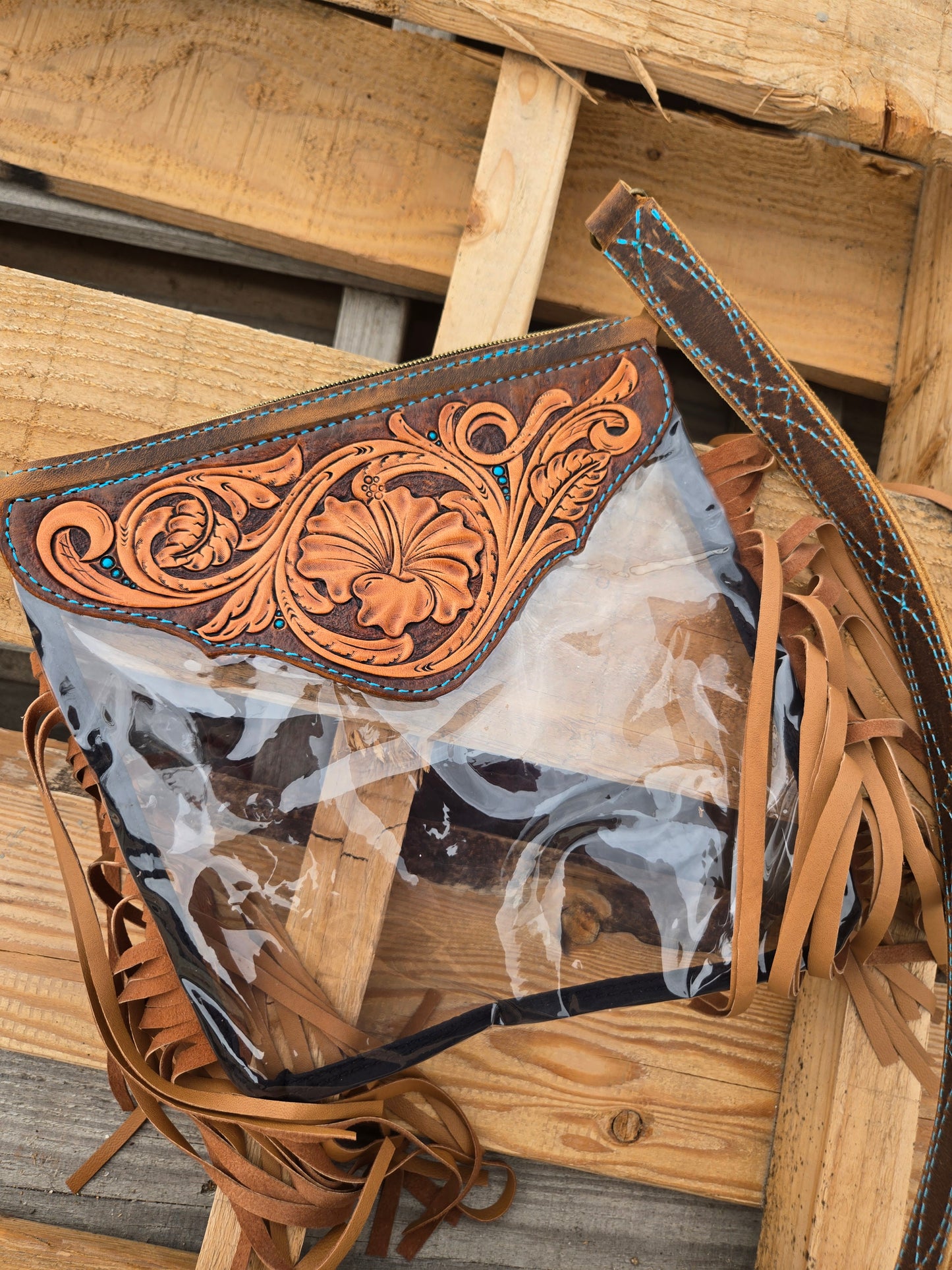 Tooled Leather and Vinyl Stadium Purse